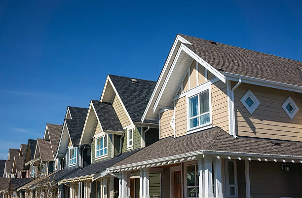 A group of residential houses with beautiful roofs